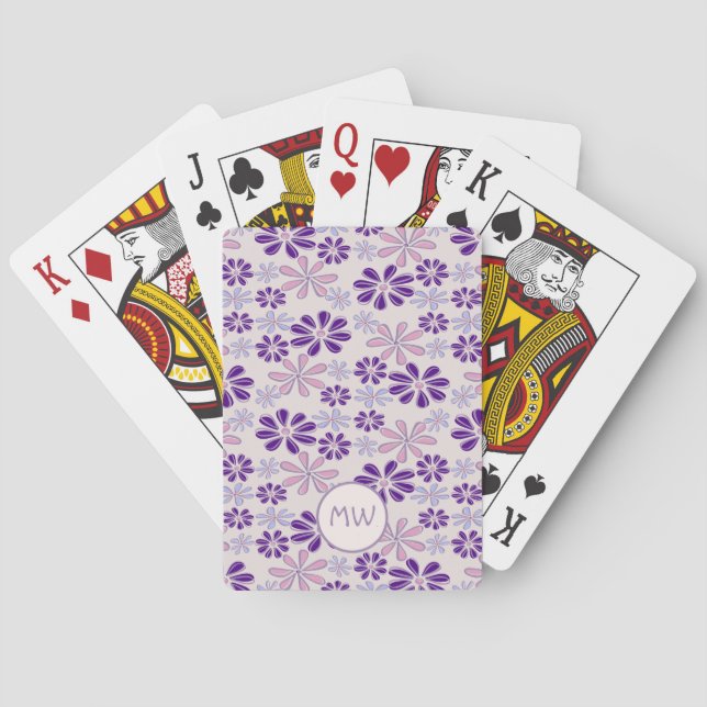 Jeu De Cartes Pink Periwinkle Indigo Doodle Fleur Vos Initiales (dos)