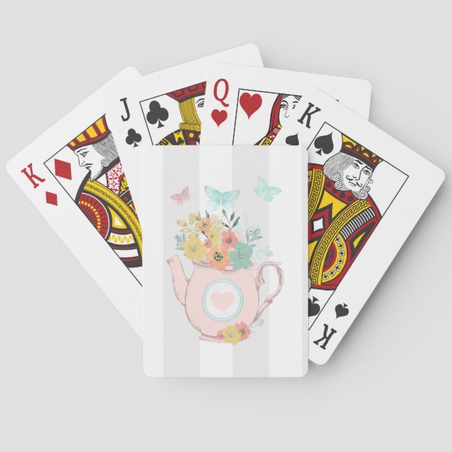 Jeu De Cartes Pink Teapot with Flowers & Butterflies (dos)