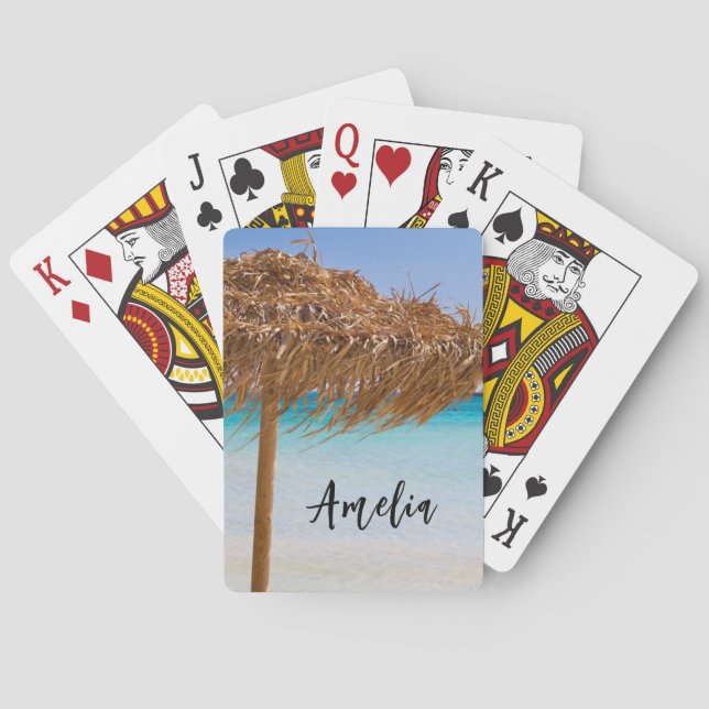 Jeu De Cartes Plage tropicale panoramique avec parasol en paille (dos)