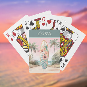 Jeu De Cartes Planche de surf Île Tropicale Fleur Palmier avec