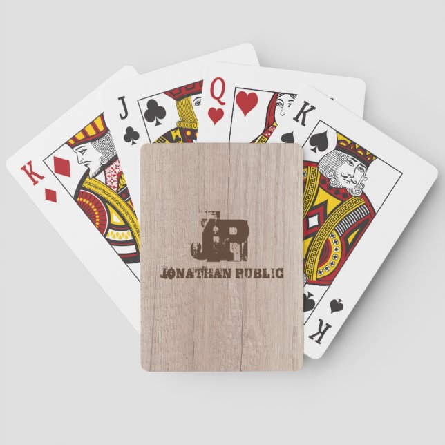 Jeu De Cartes Planche en bois Look Monogramme Modèle personnalis (dos)