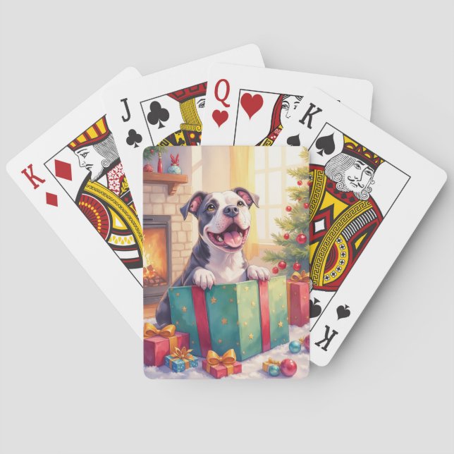 Jeu De Cartes Playful Pitbull Opening Christmas Gifts Holiday (dos)