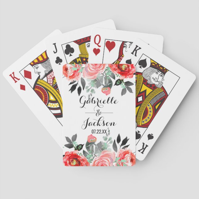 Jeu De Cartes Poche & Mint Peony Aquarelle Mariage Favoriser (dos)