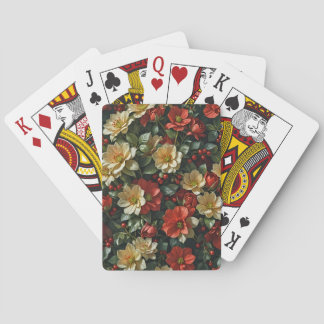 Jeu De Cartes Poinsetia, fleurs rétro en rouge et vert
