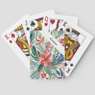 Jeu De Cartes Poinsettia Rouge Festif Fleurs Élégantes Aquarelle