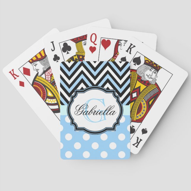 Jeu De Cartes Points et rayures bleus mignons (dos)
