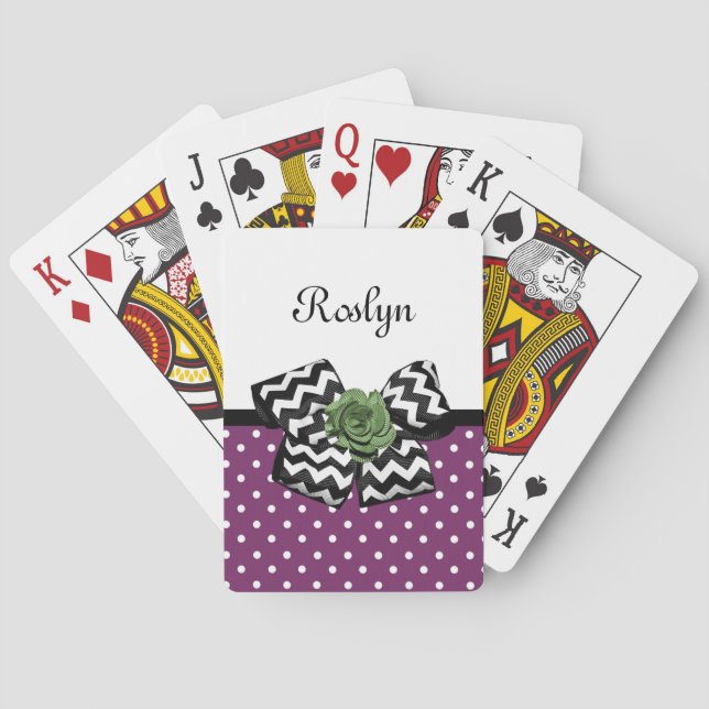 Jeu De Cartes Points mignons pourpres Rose vert Chevron Bow avec (dos)