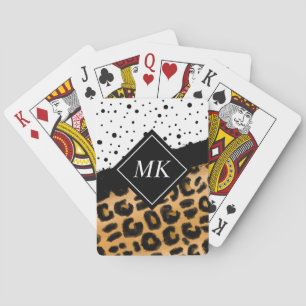 Jeu De Cartes Pois léopard et noir et blanc Monogramme