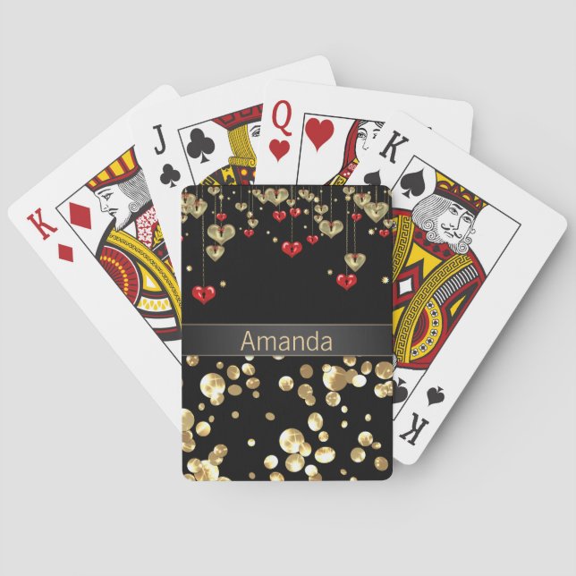 Jeu De Cartes Pois or sur un arrière - plan noir. (dos)