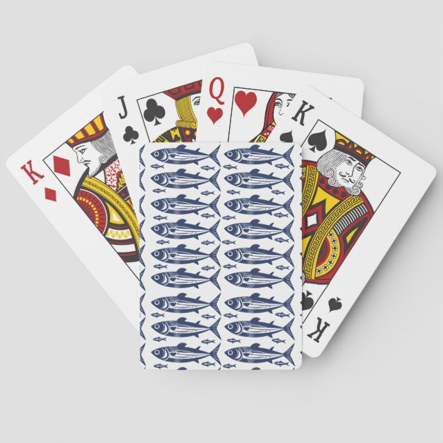 Jeu De Cartes Poisson sardin tendance bleu et blanc (dos)