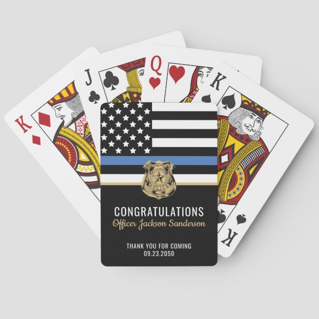 Jeu De Cartes Police Ligne bleue Drapeau Félicitations Retraite (dos)
