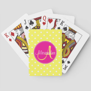 Jeu De Cartes Polka point monogramme nom initial chic jaune