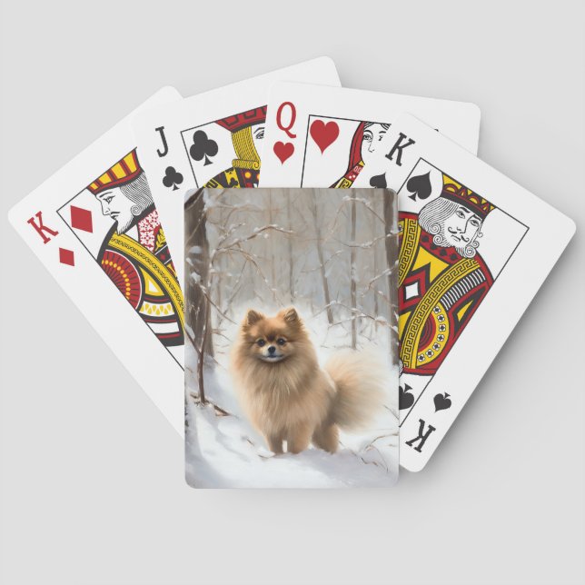 Jeu De Cartes Poméranienne Laisser Neige Noël (dos)