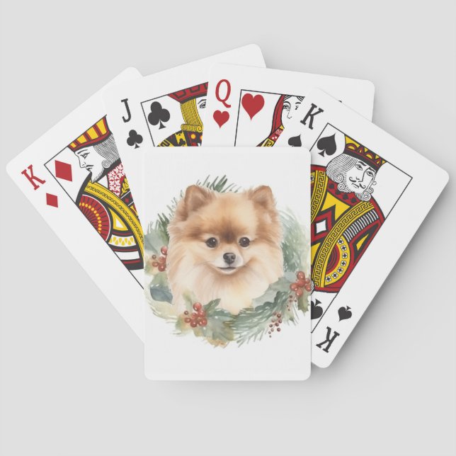 Jeu De Cartes Pompe Poméranienne de la couronne de Noël (dos)