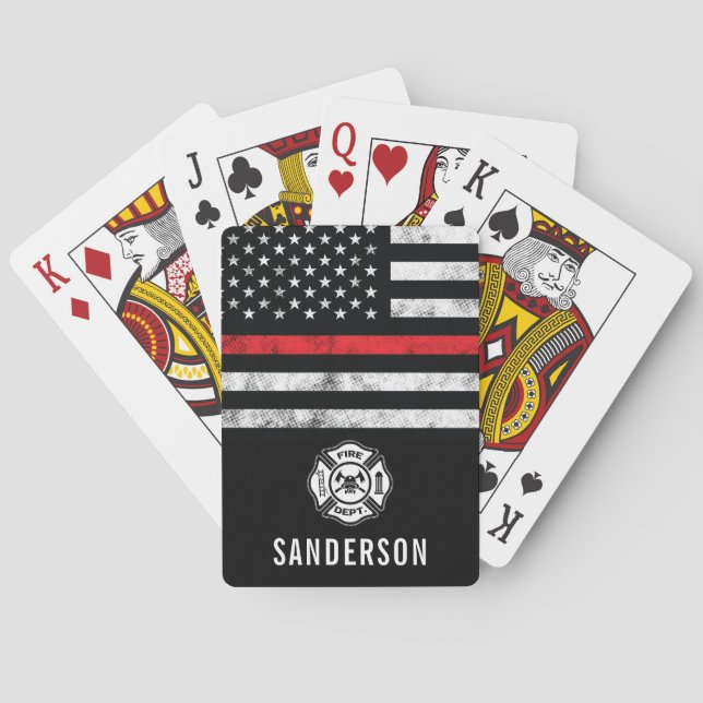 Jeu De Cartes Pompier à la retraite pompier Ligne rouge (dos)