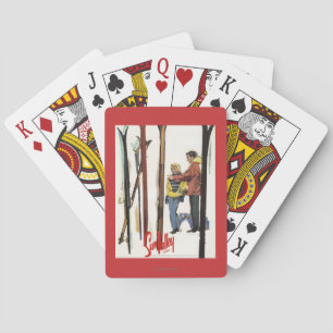 Jeu De Cartes Poster Skis debout dans la neige par un couple