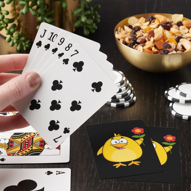 Jeu De Cartes Poulet Tenant Une Fleur Jouant Des Cartes (Créateur téléchargé)