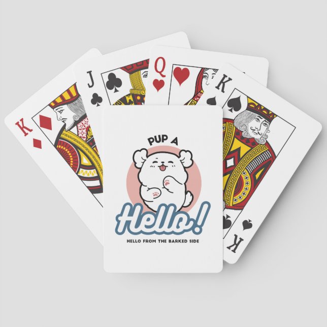 Jeu De Cartes Prends un bonjour ! - Joyeux dessin de chien blanc (dos)