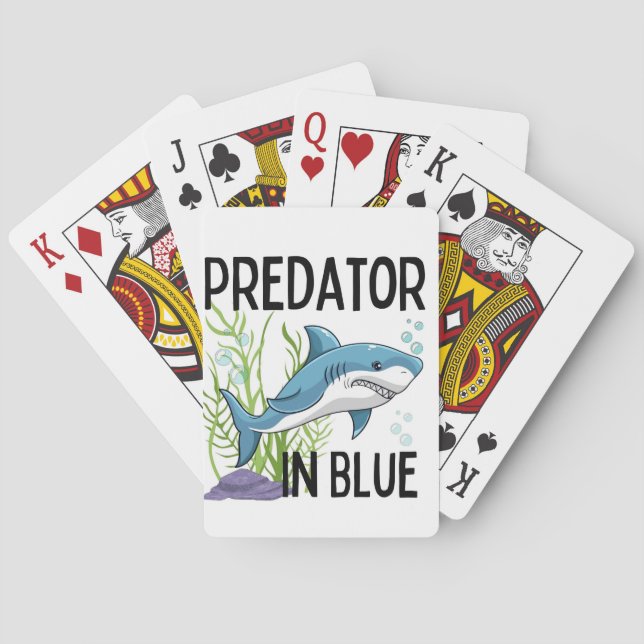 Jeu De Cartes prétateur en bleu, requin, style dessin animé (dos)