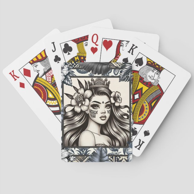 Jeu De Cartes Princesse polynésienne Bleu Floral Tribal (dos)