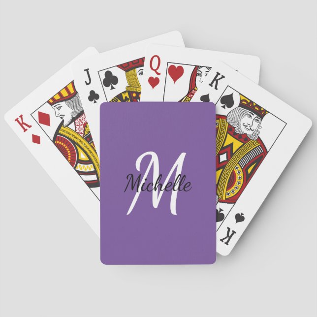 Jeu De Cartes Purple & Blanc Simple Monogramme Classique tendanc (dos)