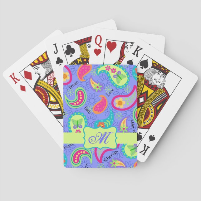 Jeu De Cartes Purple Lavender Moderne Paisley Motif Monogramme (dos)