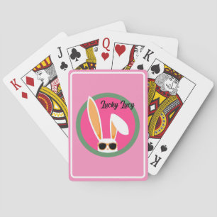 Jeu De Cartes Rabbit blanc rose et vert Lucky personnalisé