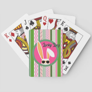 Jeu De Cartes Rabbit blanc rose et vert Lucky personnalisé