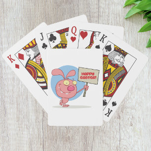 Jeu De Cartes Rabbit Tenant Un Symbole De Pâques Jouant Aux Cart
