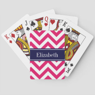 Jeu De Cartes Raspberry Lg Chevron Marine Nom bleu Monogramme
