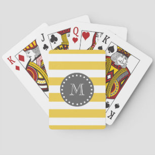 Jeu De Cartes Rayures blanches jaunes motif, monogramme de