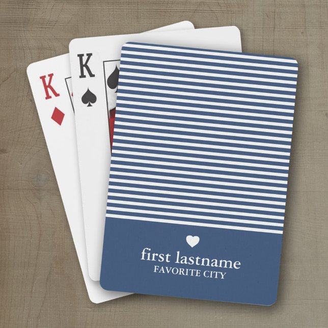 Jeu De Cartes Rayures modernes avec Monogramme de Coeur Haut de  (Personalized playing cards with a modern stripe pattern and a place for a name or monogram)