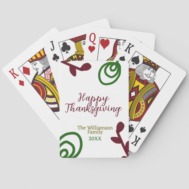 Jeu De Cartes Red green happy Thanksgiving floral leaf fall (dos)