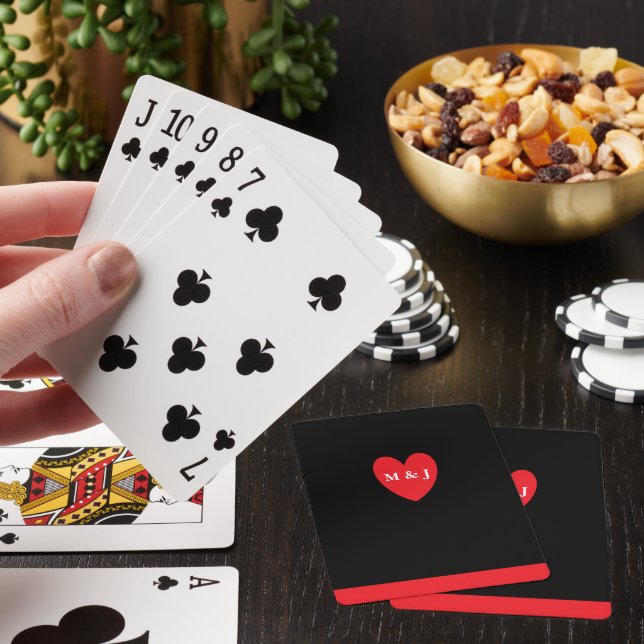 Jeu De Cartes Red Heart Monogram Couple Cadeau Saint-Valentin (In Situ)