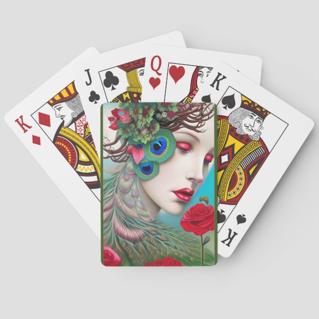 Jeu De Cartes Red Lips et Rose Peacock Abstrait (dos)