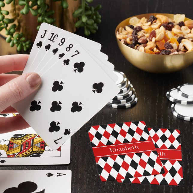 Jeu De Cartes Red What Black Harlequin Red Ribbon Nom Monogramme (In Situ)