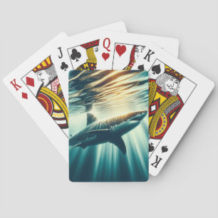 Jeu De Cartes Requin dans la mer bleue profonde & soleil