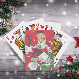 Jeu De Cartes Retro 1950 Noël Shopping Girl Holiday