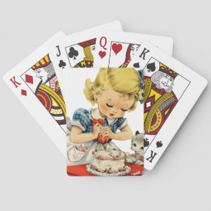 Jeu De Cartes Rétro Anniversaire Fille Cake Cat Artwork