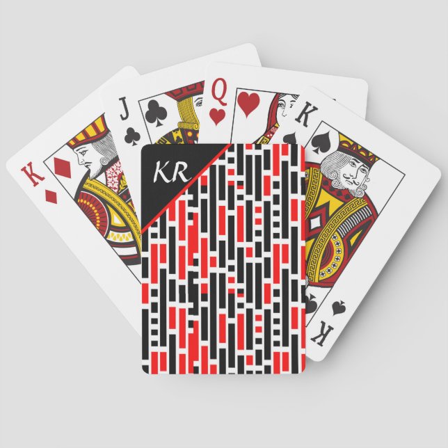 Jeu De Cartes Retro Art Déco Rouge Noir Abstrait Motif Monogramm (dos)
