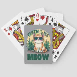 Jeu De Cartes Rétro "Green is the New Meow" Cool Chat Nature Art