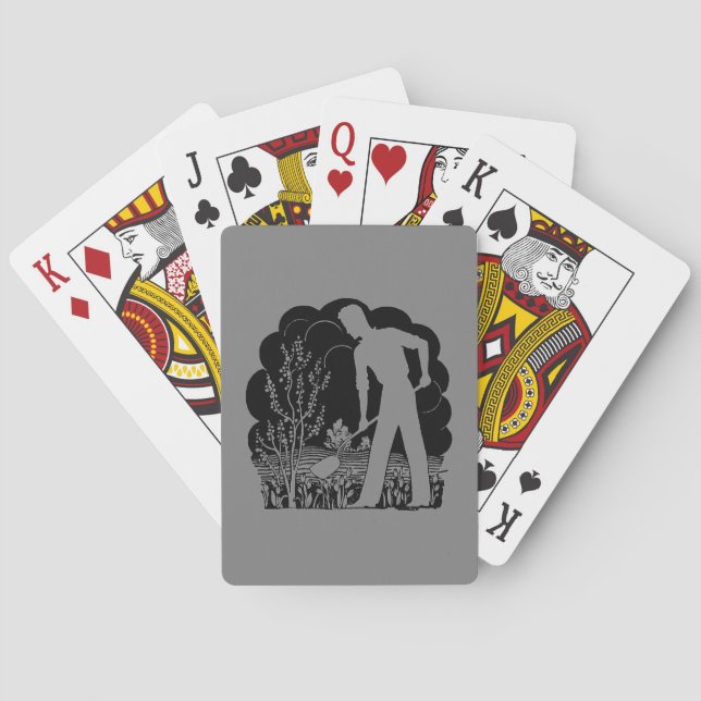 Jeu De Cartes Rétro gris de silhouette de jardinier (dos)