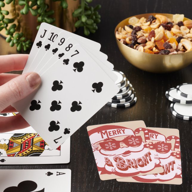 Jeu De Cartes Retro Père Noël Joyeux Noël rose (In Situ)