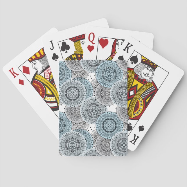 Jeu De Cartes Rétro, rétro motif, bleu et gris, élégant (dos)