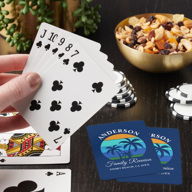 Jeu De Cartes Reunion Famille Summer Beach Palm Trees Bleu (In Situ)