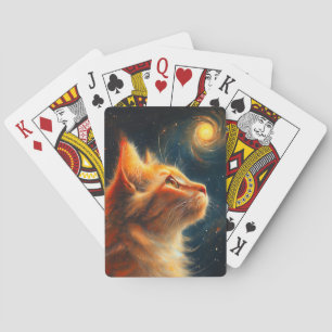 Jeu De Cartes Rêveur Cosmique   Chat Roux Gazeant les Étoiles