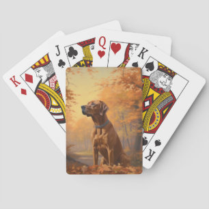 Jeu De Cartes Rhodesian Ridgeback  dans les feuilles d'automne t