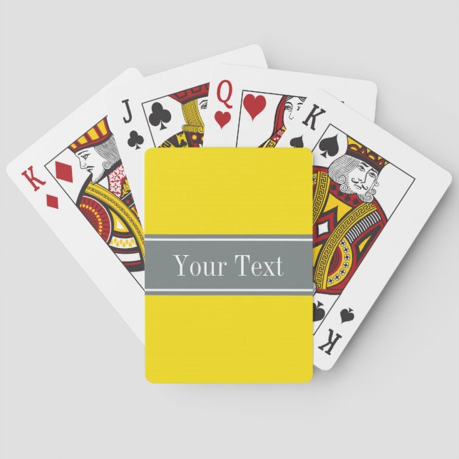 Jeu De Cartes Ribbon jaune uni, gris charbon Nom Monogramme (dos)