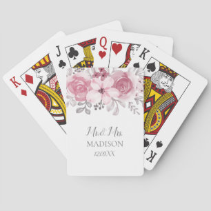 Jeu De Cartes Romantique aquarelle fleurs roses mariage M & Mme 