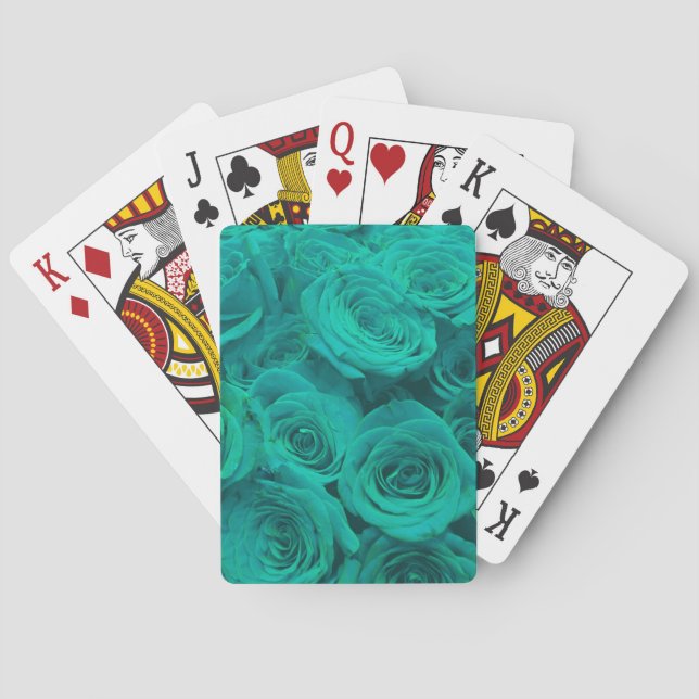 Jeu De Cartes Romantique élégant turquoise - roses verts (dos)